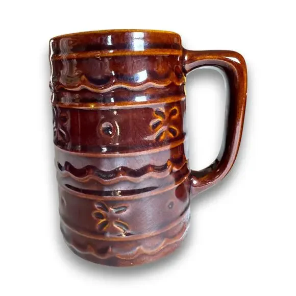 Vintage Brown Glazed USA Pottery Pitcher and Mug Set Mid Century Modern - Picture 2 of 9